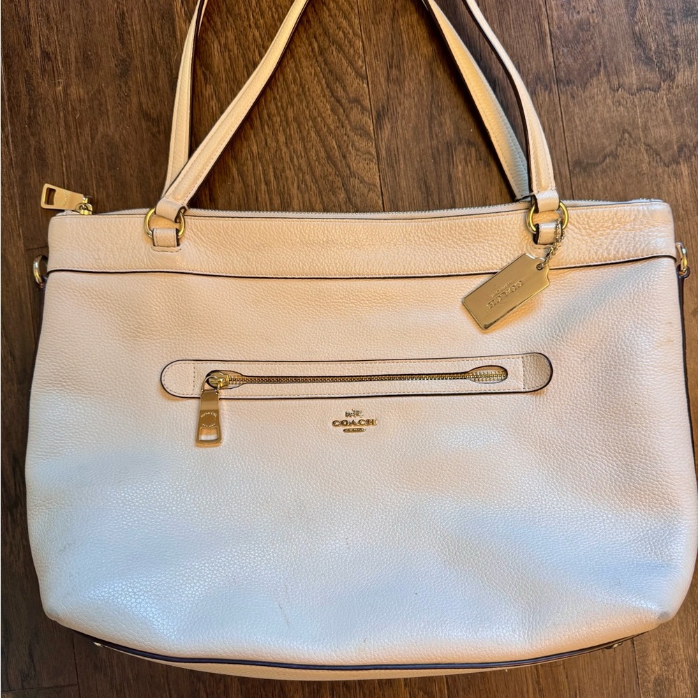 Vintage Coach Cream Leather Tyler Carryall